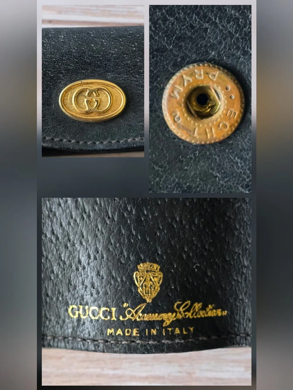 🔑RARE Vintage Gucci Logo Black Leather 3 Key Holder